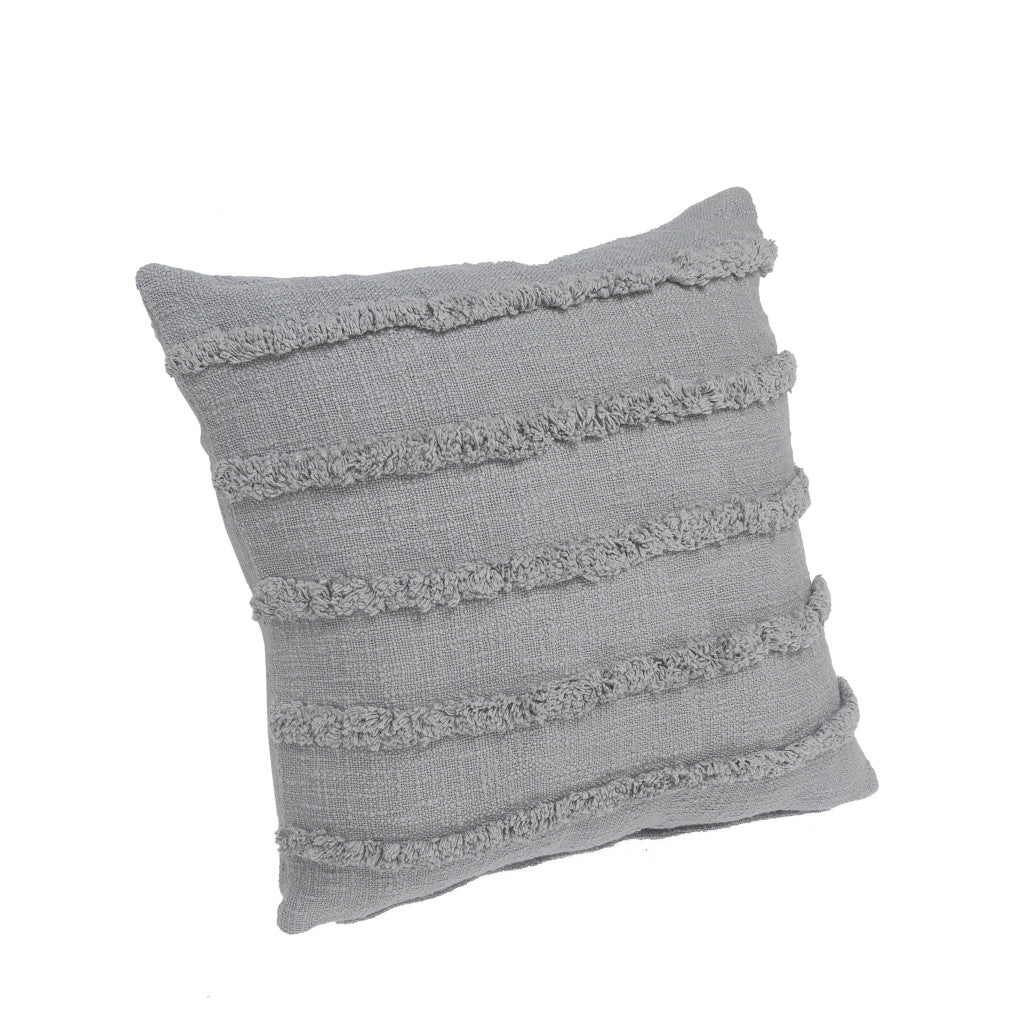 Set of Two Gray Ribbed Cotton Throw Pillow With Fringe