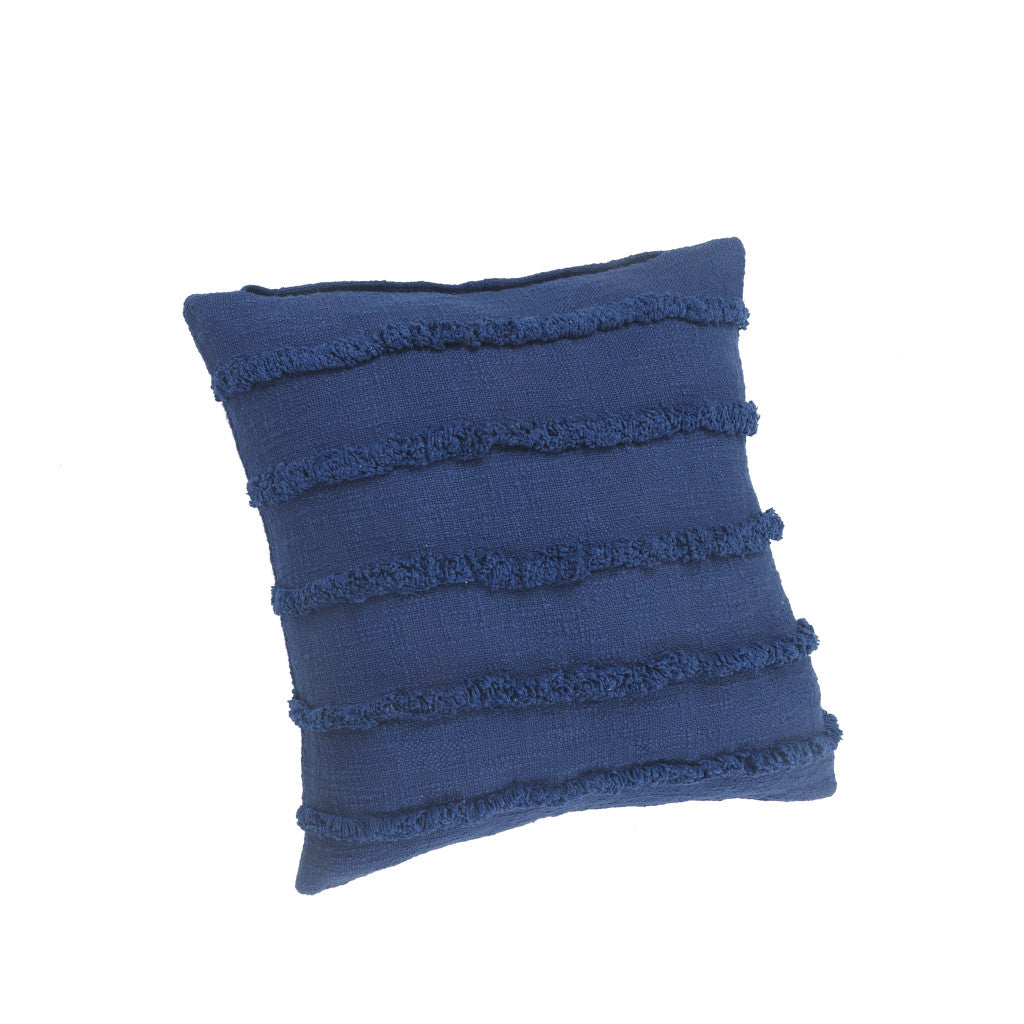 Set of Two Blue Ribbed Cotton Throw Pillow With Fringe