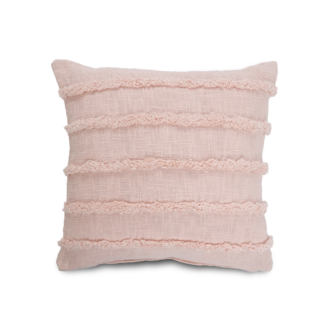 Set of Two Beige Ribbed Cotton Throw Pillow With Fringe