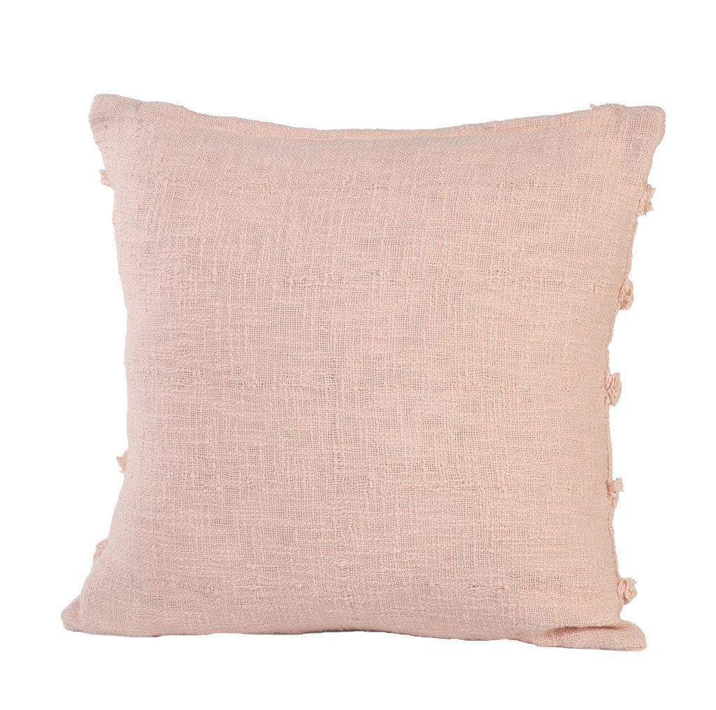 Set of Two Beige Ribbed Cotton Throw Pillow With Fringe