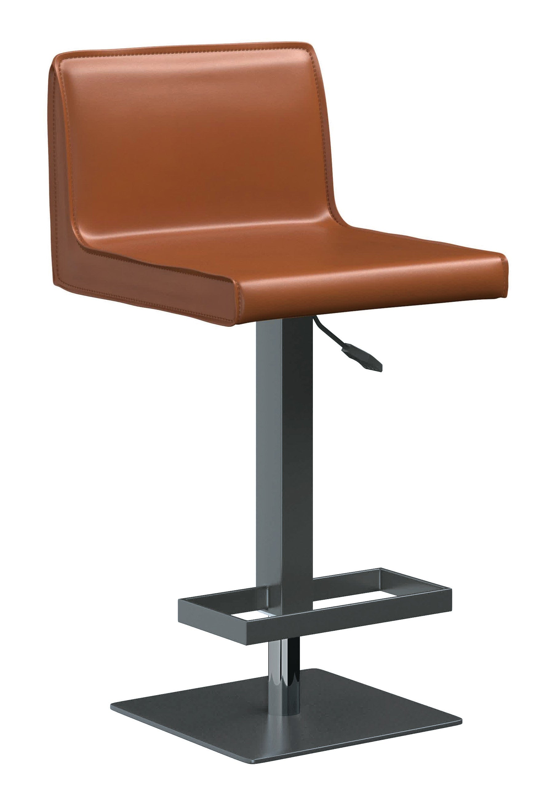 Orange And Black Faux Leather And Metal Low Back Adjustable Height Bar Chair