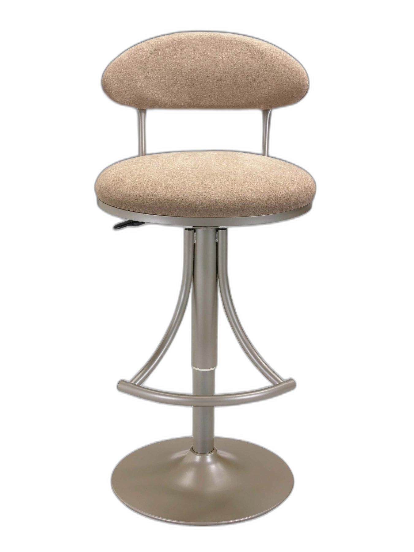 Brown And Silver Velvet And Metal Low Back Adjustable Height Bar Chair