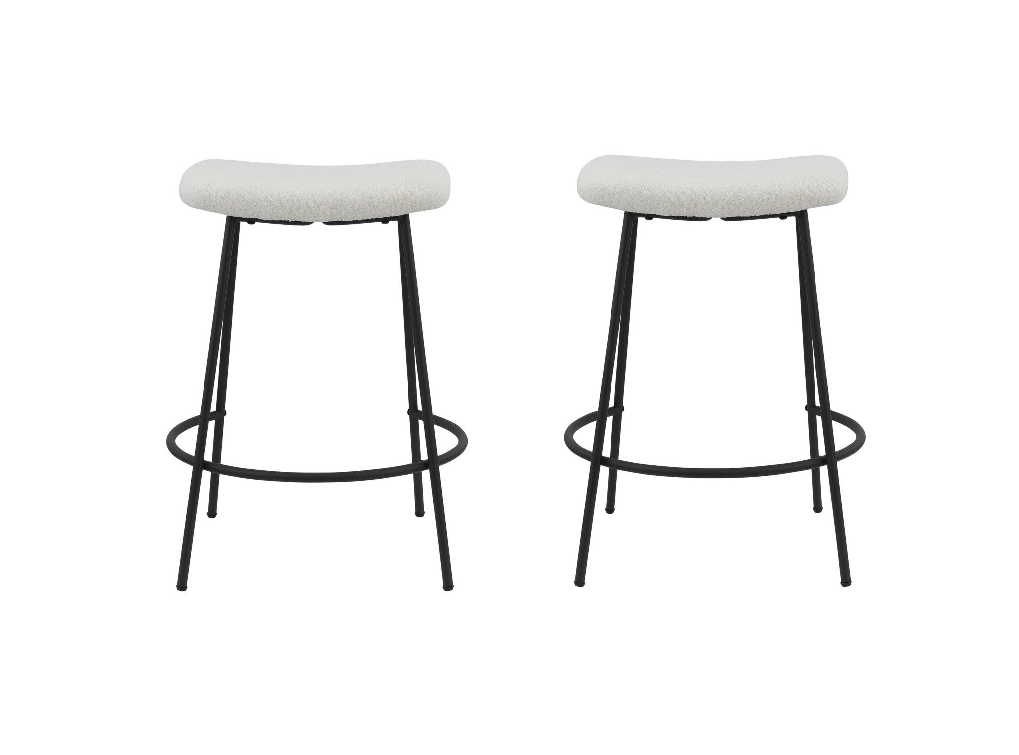 Set of Two 26" White And Black Faux Sherpa And Metal Backless Counter Height Bar Chairs