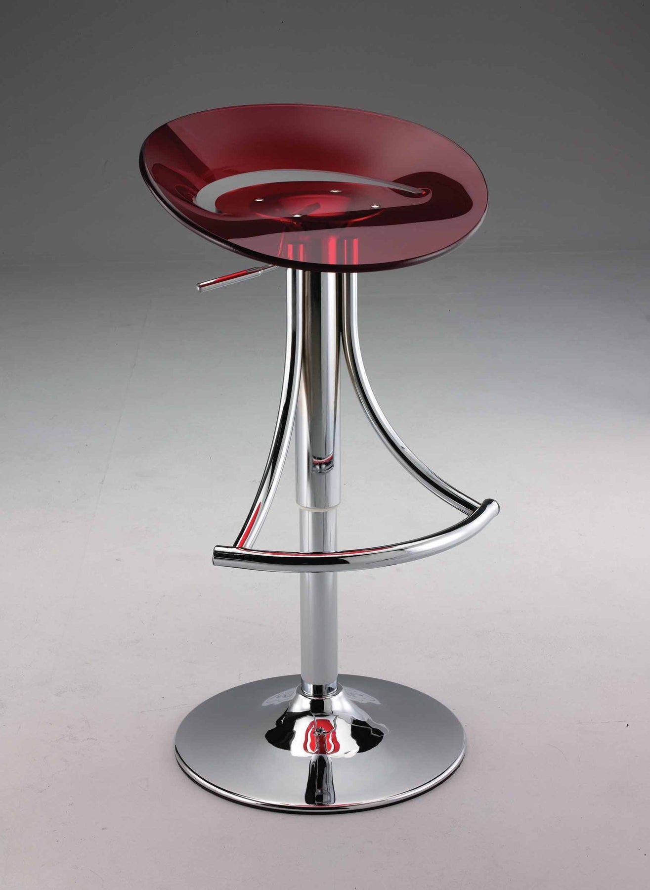 Red And Silver Acrylic And Metal Low Back Adjustable Height Bar Chair