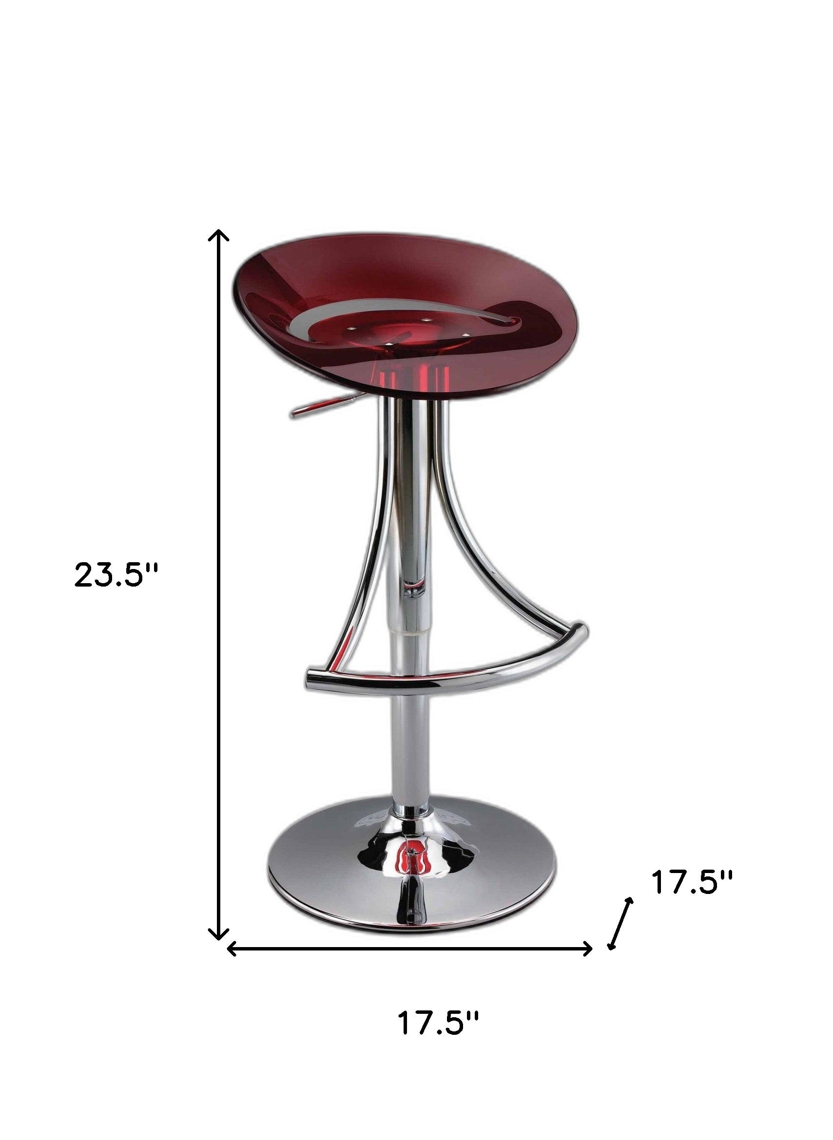 Red And Silver Acrylic And Metal Low Back Adjustable Height Bar Chair