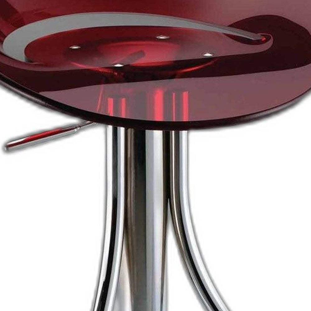 Red And Silver Acrylic And Metal Low Back Adjustable Height Bar Chair