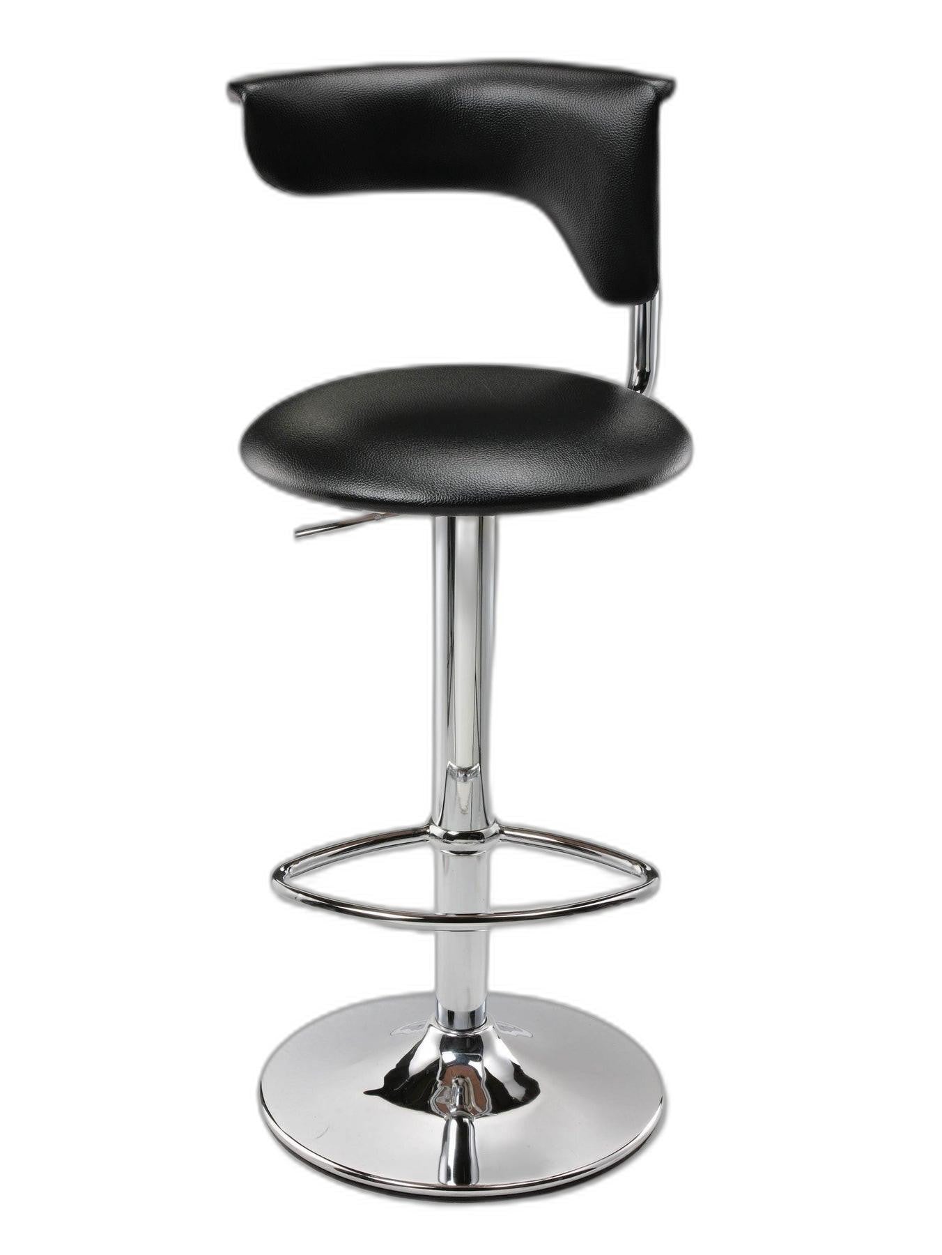 Black And Silver Faux Leather And Metal Low Back Adjustable Height Bar Chair