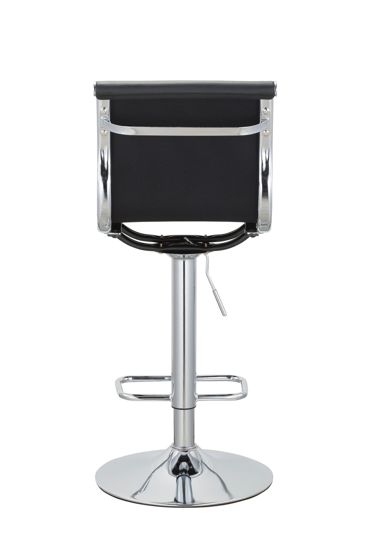 Set of Two Black And Silver Faux Leather And Metal Low Back Adjustable Height Bar Chairs