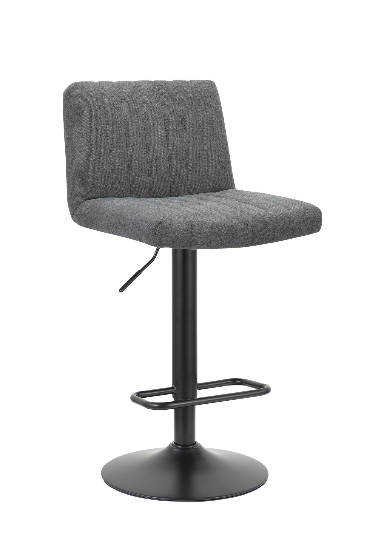 Set of Two Gray And Black Fabric And Metal Low Back Adjustable Height Bar Chairs