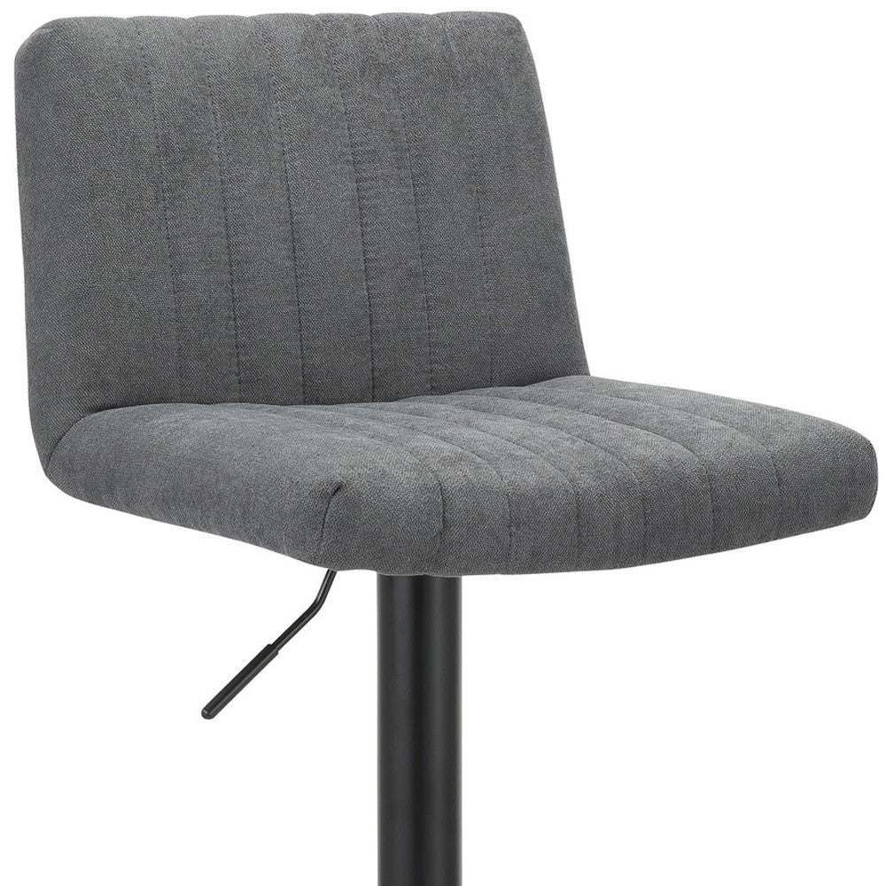 Set of Two Gray And Black Fabric And Metal Low Back Adjustable Height Bar Chairs