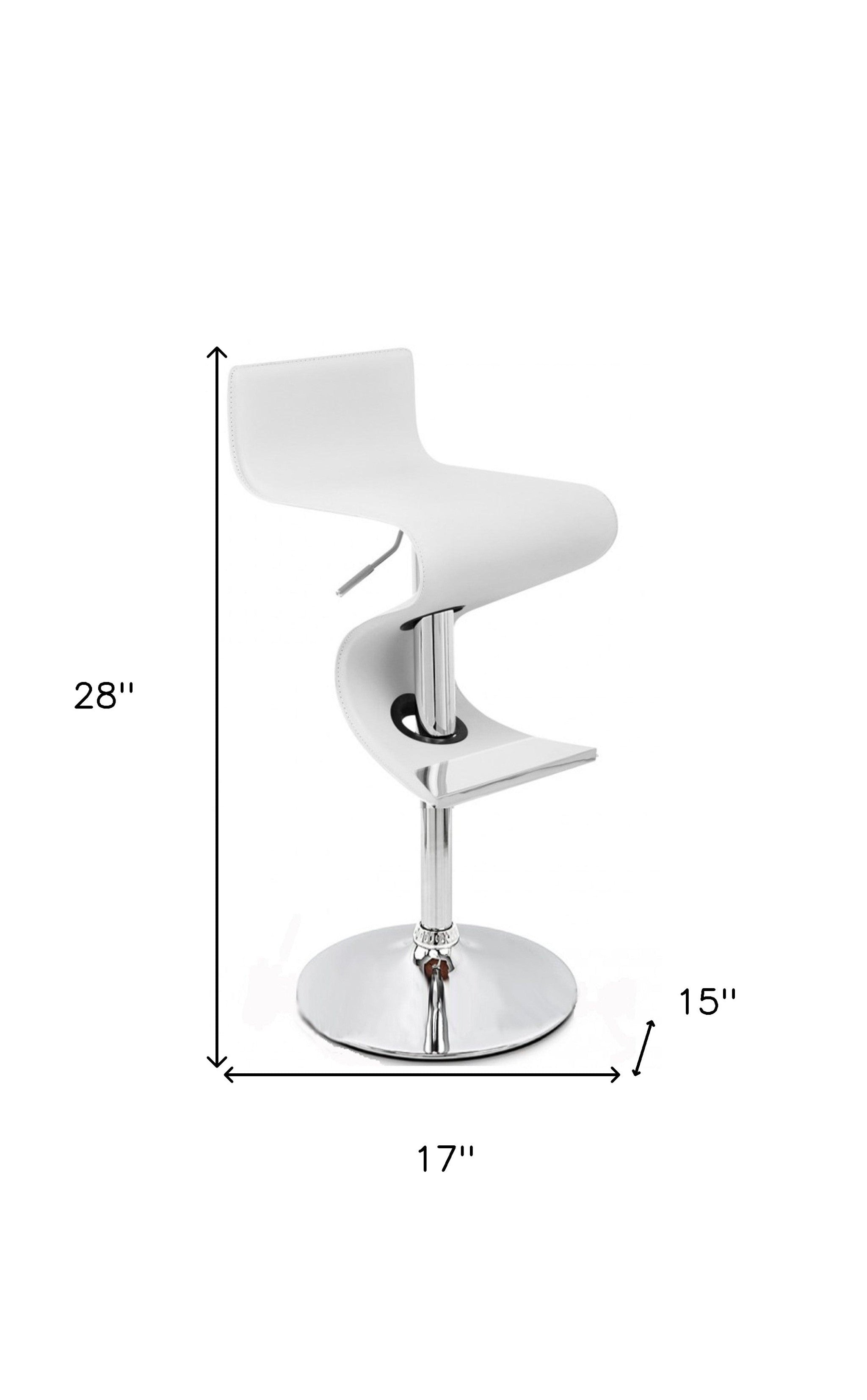 White And Silver Faux Leather And Metal Low Back Adjustable Height Bar Chair