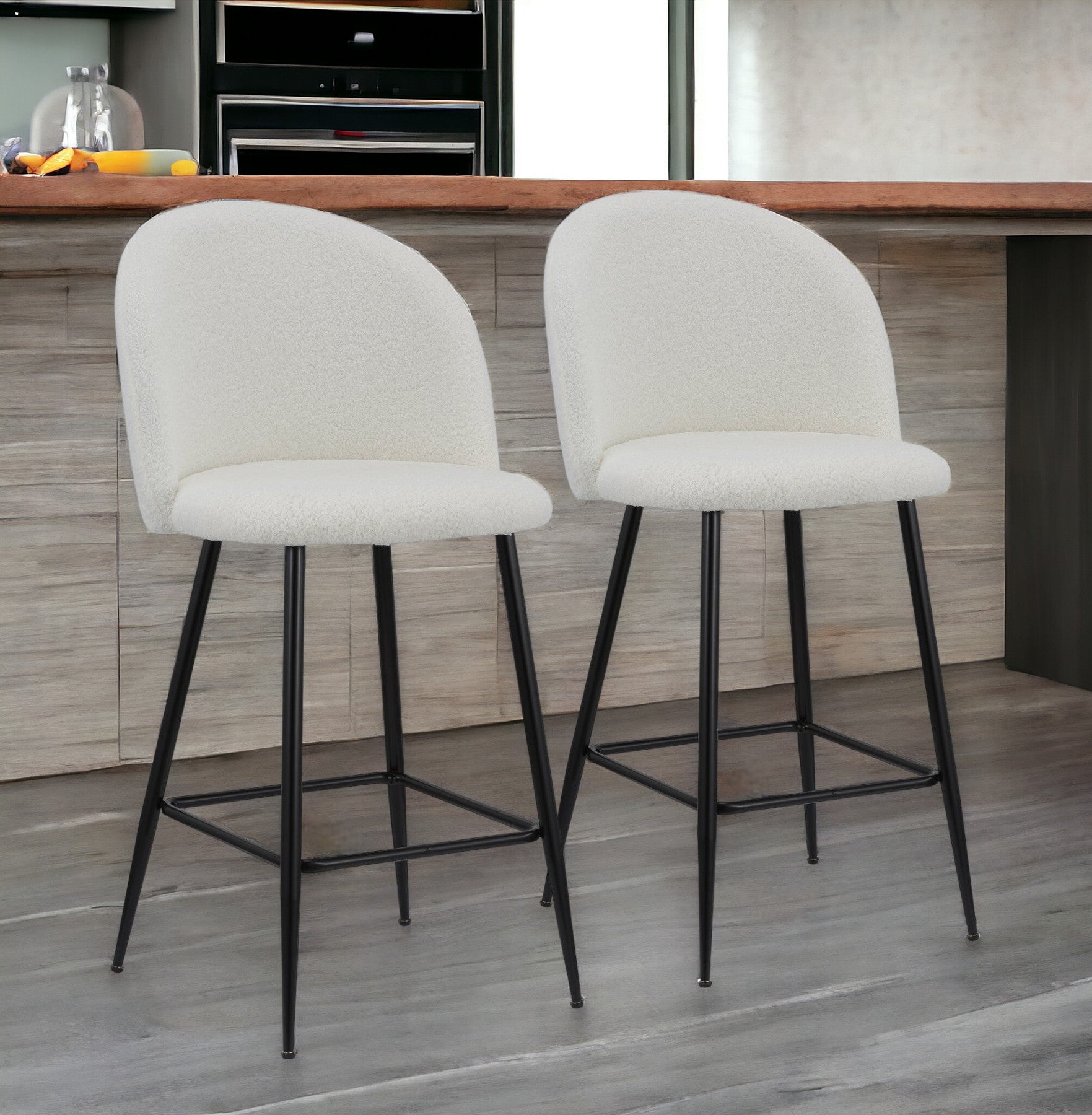 Set of Two 26" White And Black Metal Low Back Counter Height Bar Chairs