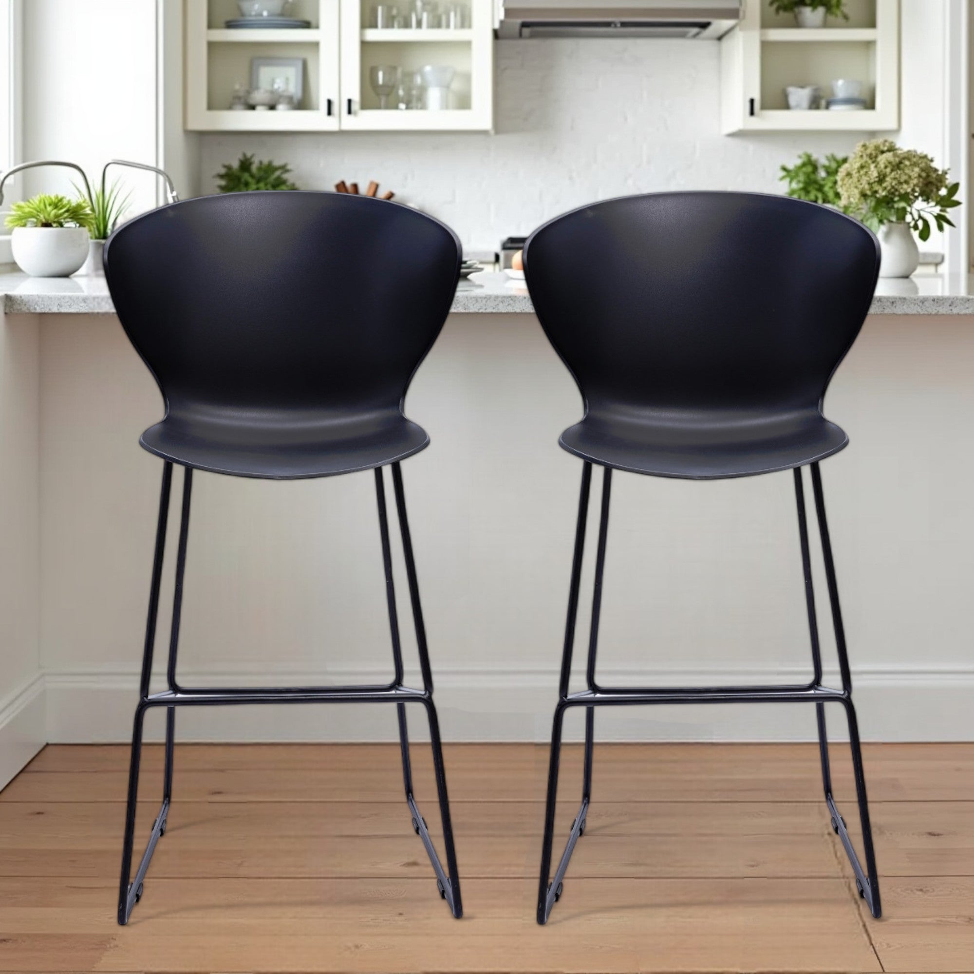 Set of Two 26" Black Low Back Counter Height Bar Chairs