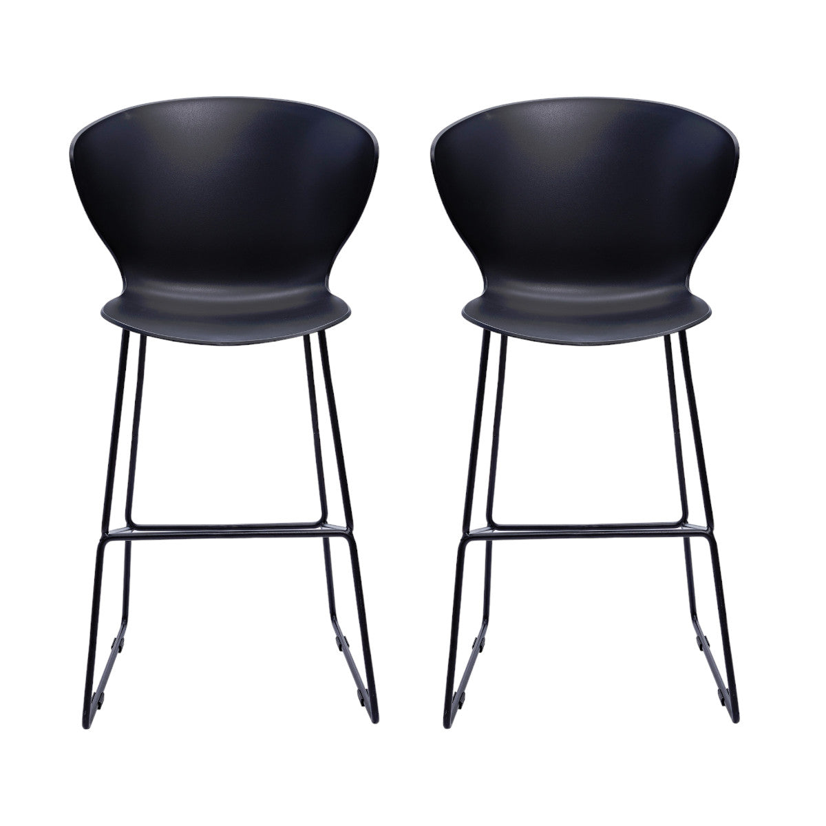 Set of Two 30" Black Metal Low Back Bar Height Bar Chairs