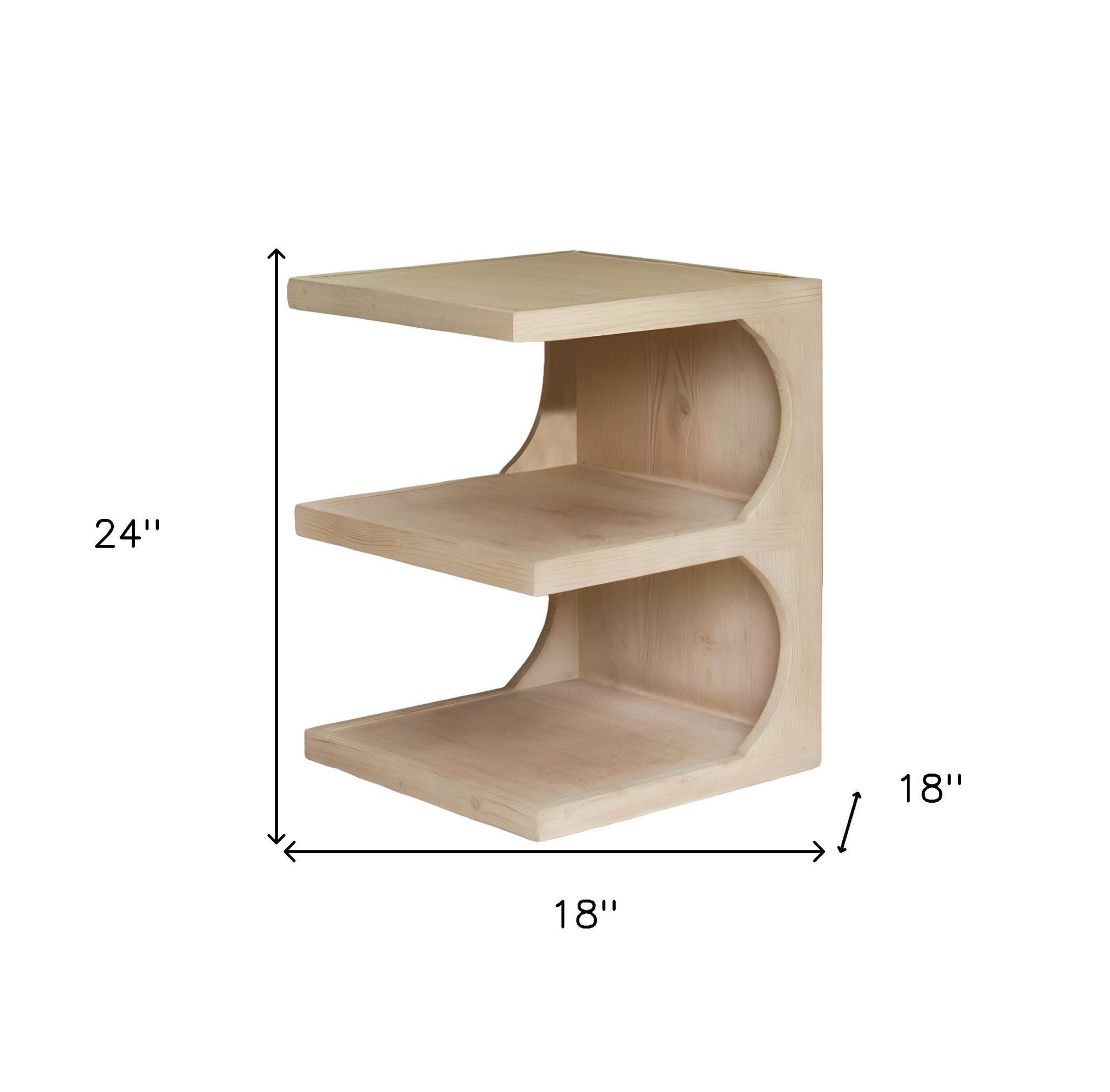 24" Natural Solid Wood End Table With Two Shelves