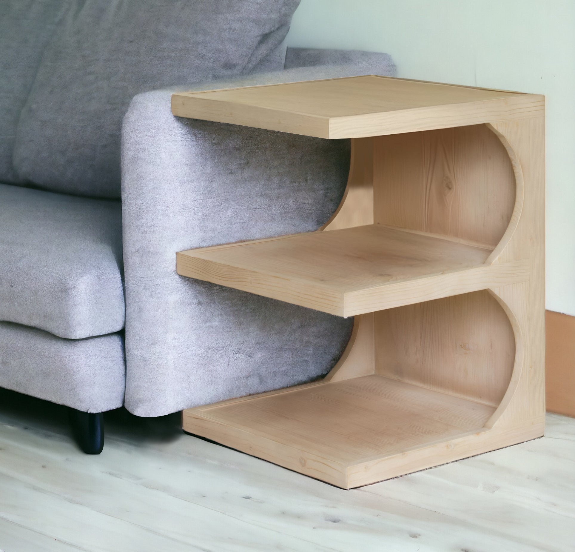 24" Natural Solid Wood End Table With Two Shelves