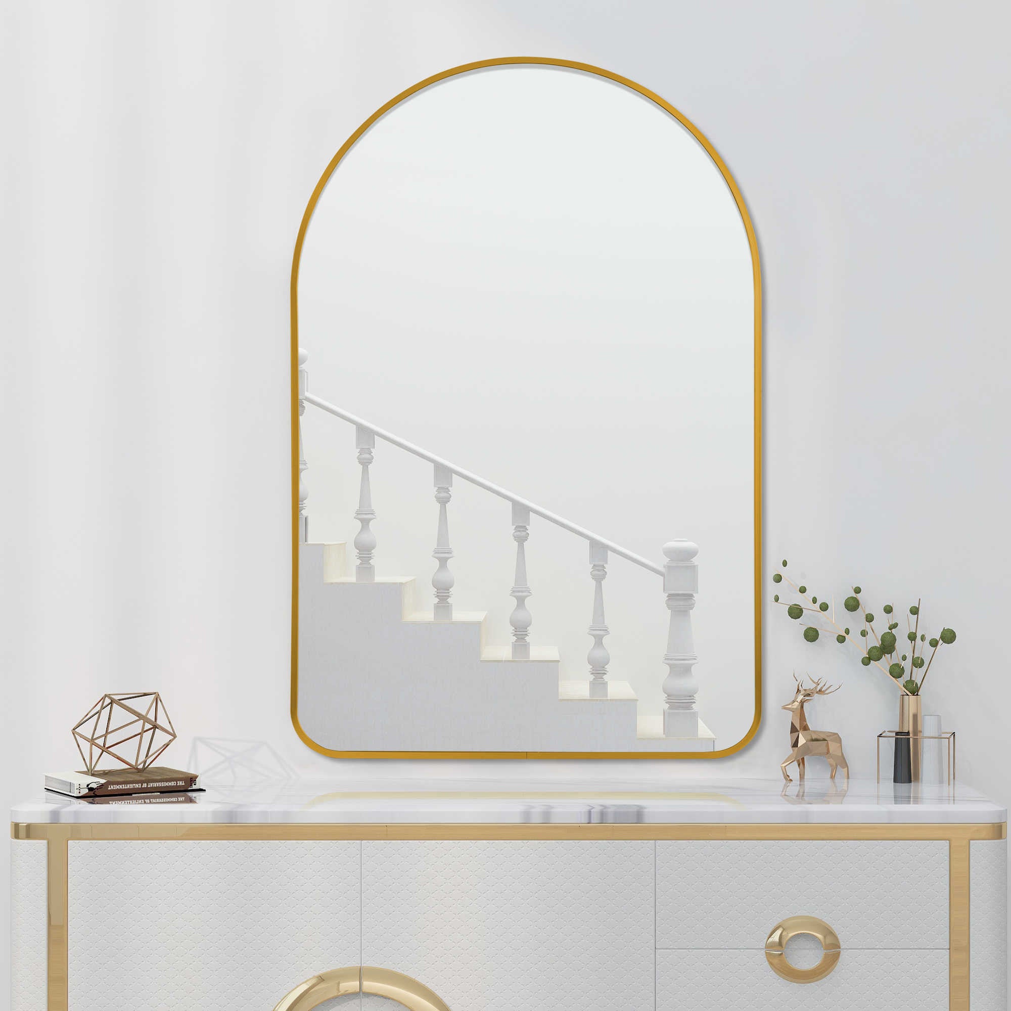 39" Gold Arch Metal Framed Bathroom Vanity Mirror