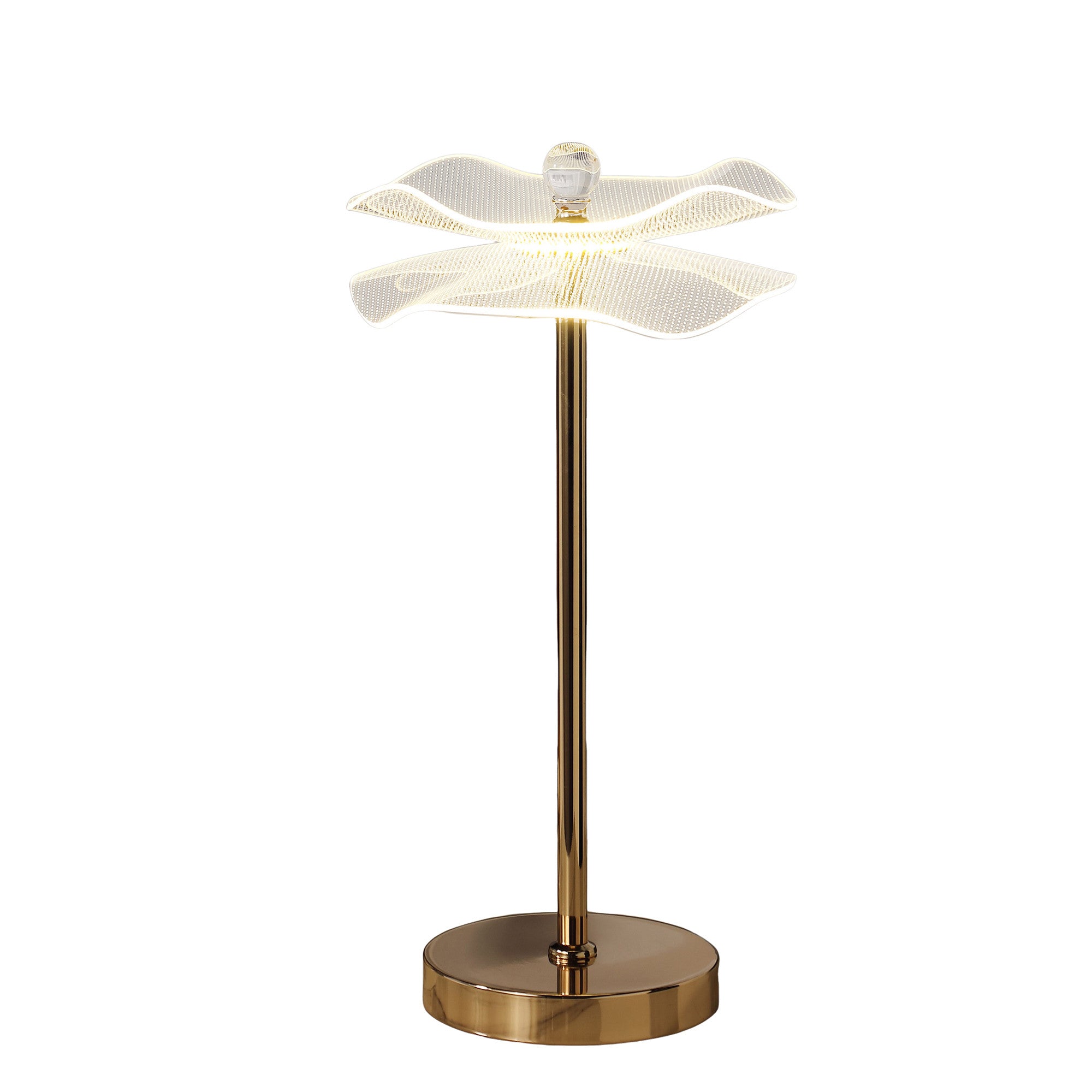 18" Gold Bedside LED Lamp With Clear Acrylic Novelty Wavy Shade