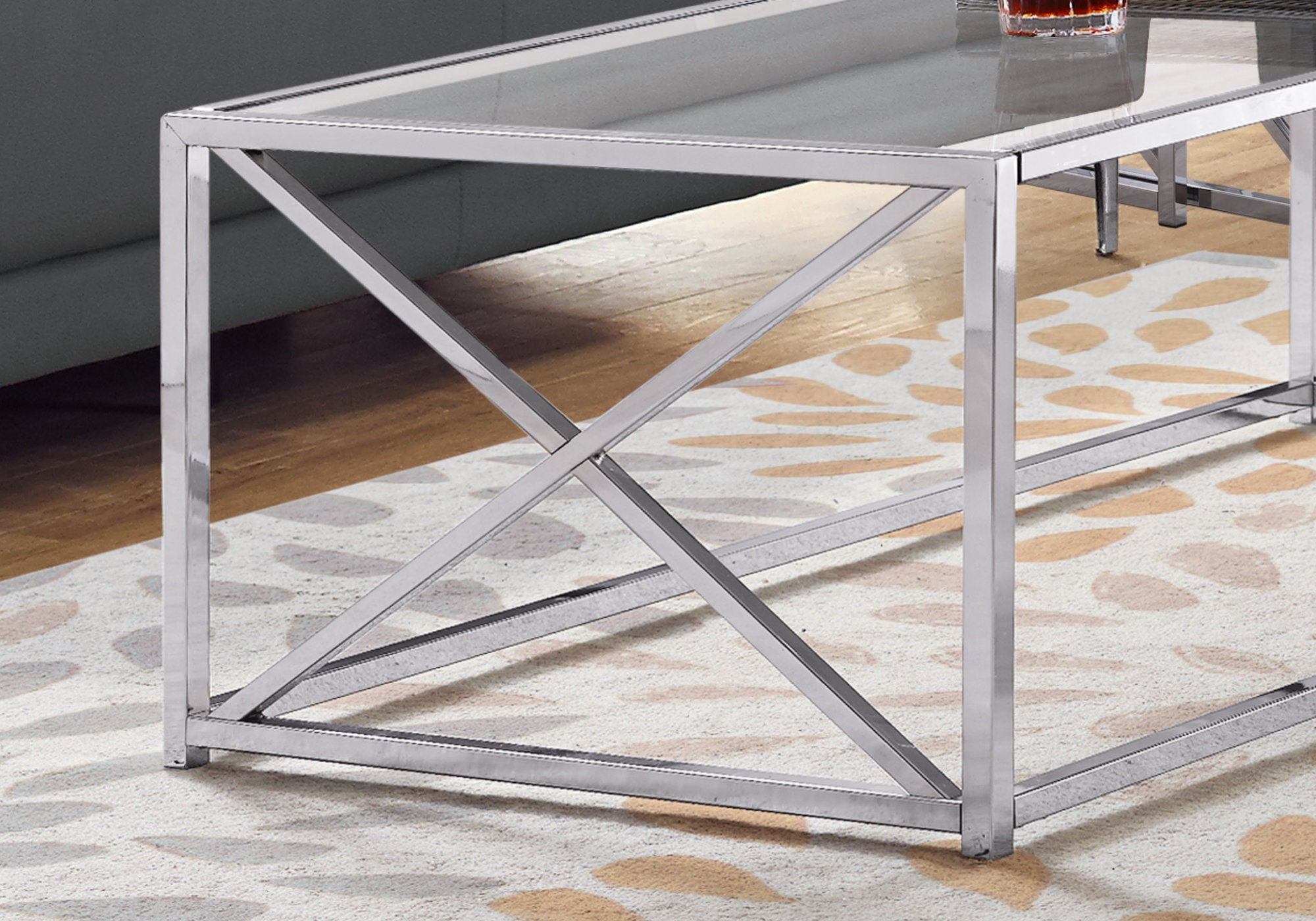 17.25" Gold Metal And Clear Tempered Glass Coffee Table