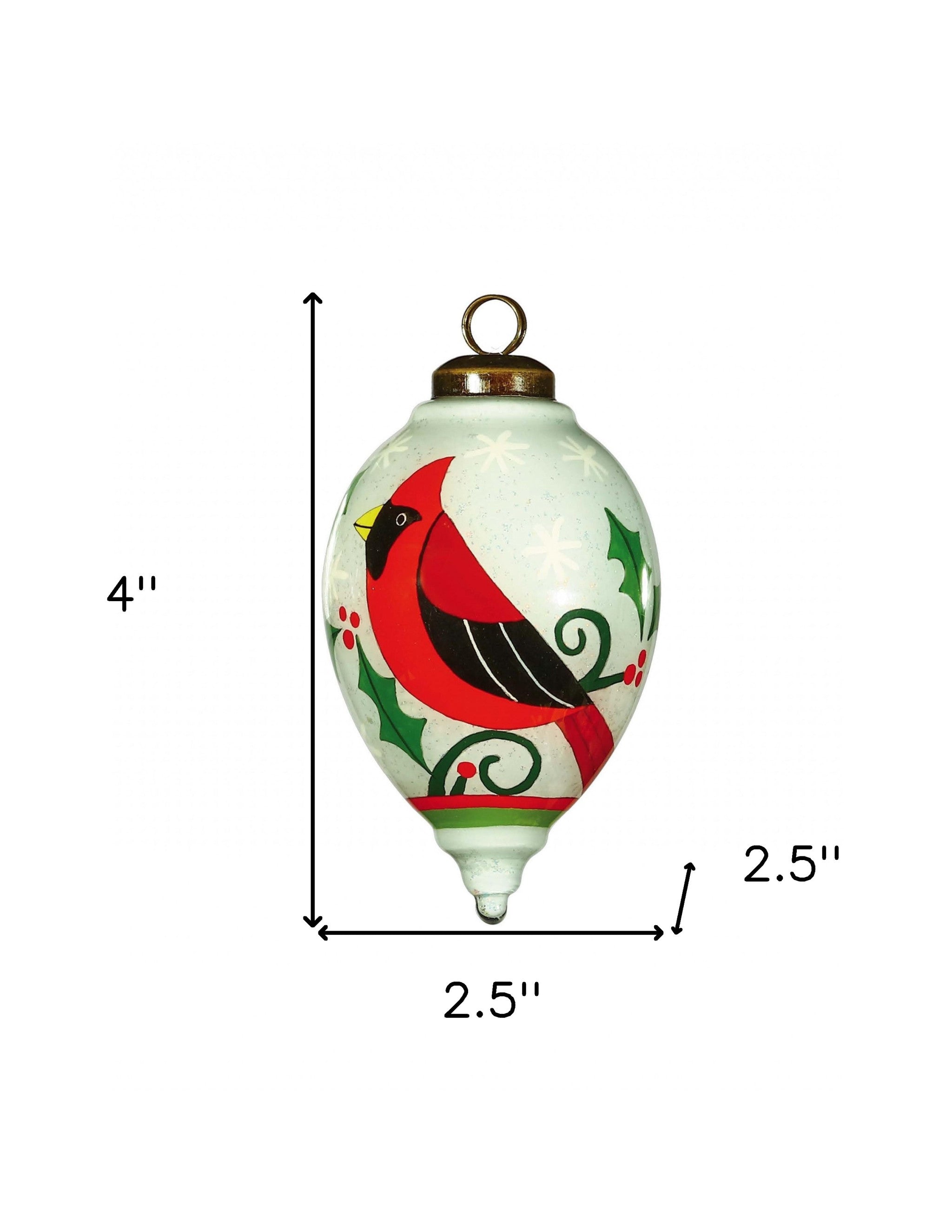 Festive Glitter Red Cardinal Hand Painted Mouth Blown Glass Ornament